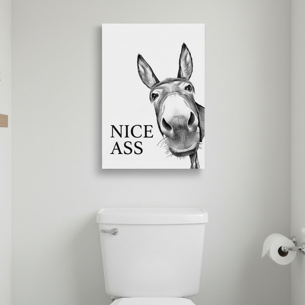 🔥LAST DAY EXTRA 60% OFF🚽Funny Bathroom Wall Art - "Nice Ass" Donkey Print